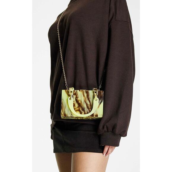 ASOS marble box clutch bag w crossbody detachable chain yellow swirl purse $50 - Picture 6 of 8